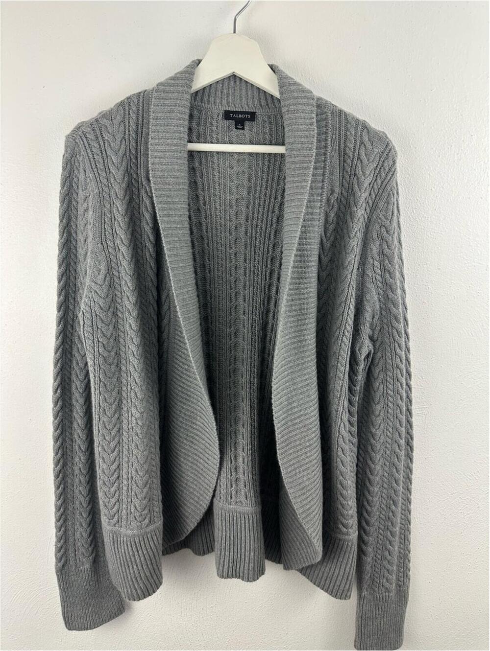 TALBOTS GRAY OPEN FRONT CARDIGAN SWEATER WOMEN'S SIZE L